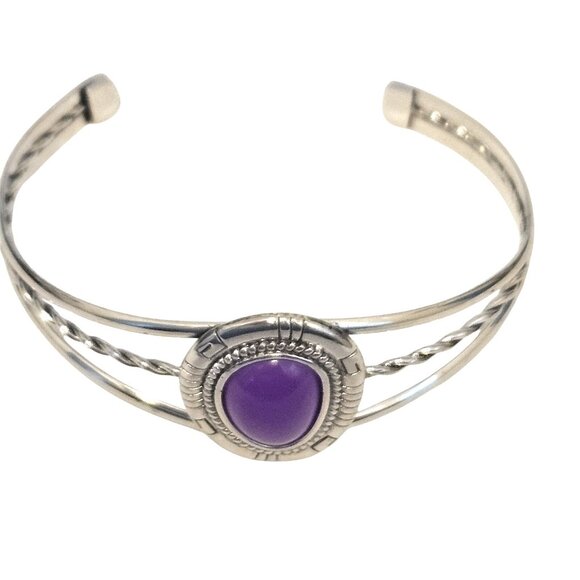 Silver Tone & Purple Cabachon Cuff Bracelet - Picture 3 of 3